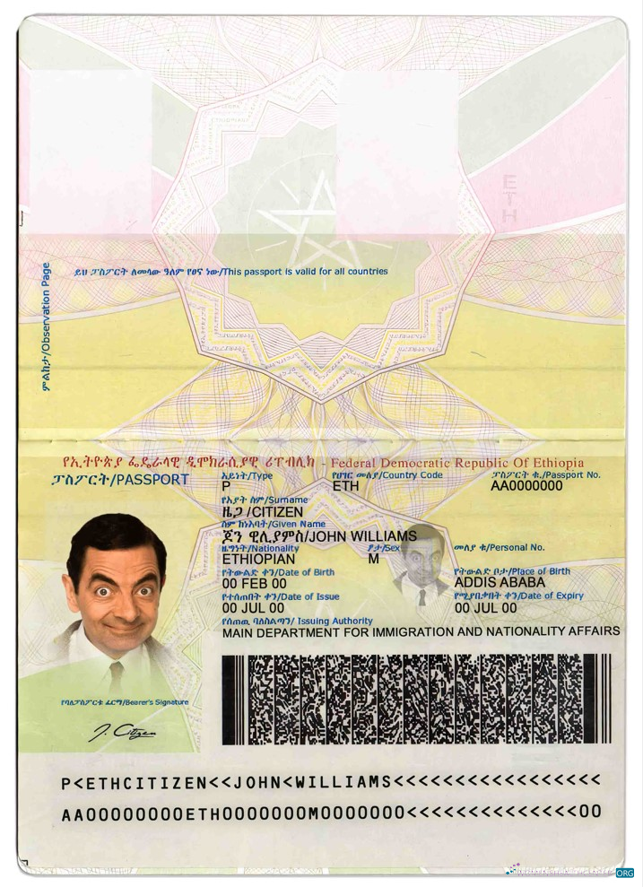 Download Ethiopia passport Photoshop template